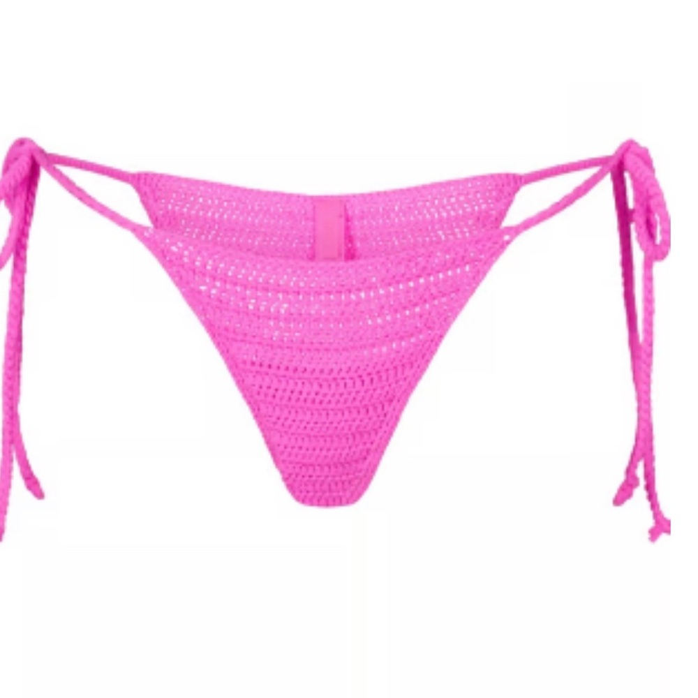 SKIMS PINK CROCHET SWIM TIE BOTTOMS / NWT